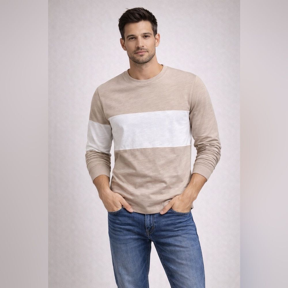 Abercrombie&Fitch Men’s Lightweight Sweater Sz S Tan White Colorblock